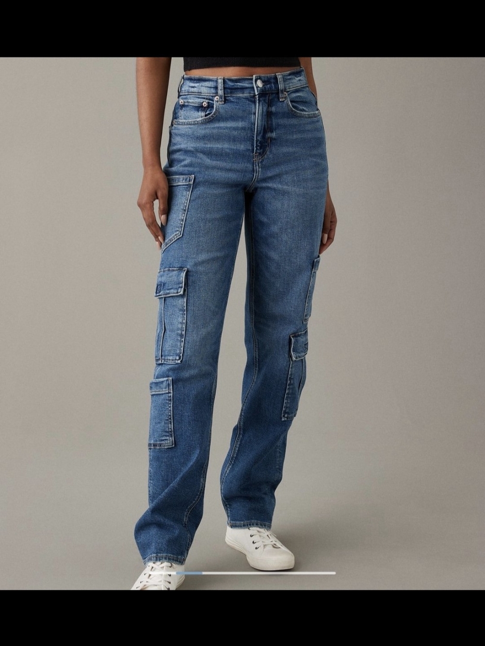 American Eagle Super High Rise Baggy Straight Jeans Cargo Stretch Size 8